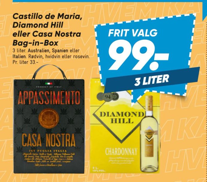 Castillo de Maria, Diamond Hill eller Casa Nostra Bag-in-Box 3 liter – Bilka