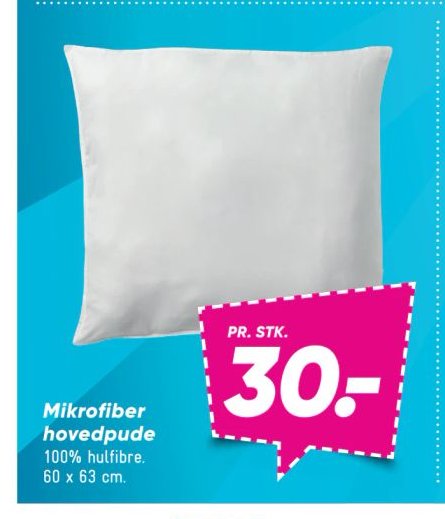 Mikrofiber hovedpude 100% hulfibre. 60 x 63 cm. – Bilka