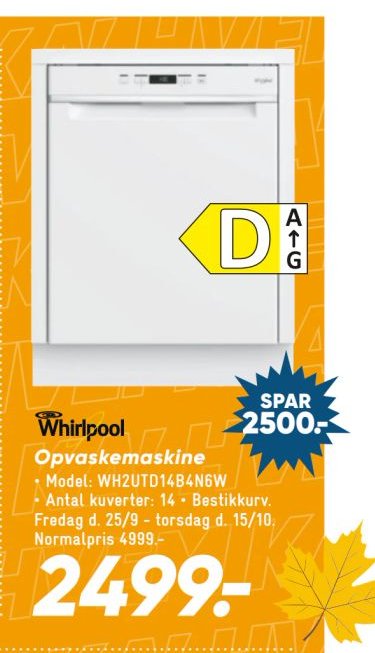 Whirlpool Opvaskemaskine Model: WH2UTD14B4N6W – Bilka