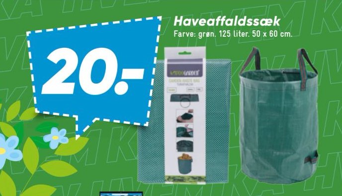 Haveaffaldssæk Farve: grøn. 125 liter. 50 x 60 cm. – Bilka