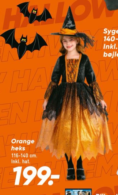 Orange heks 116-140 cm. Inkl. hat. – Bilka