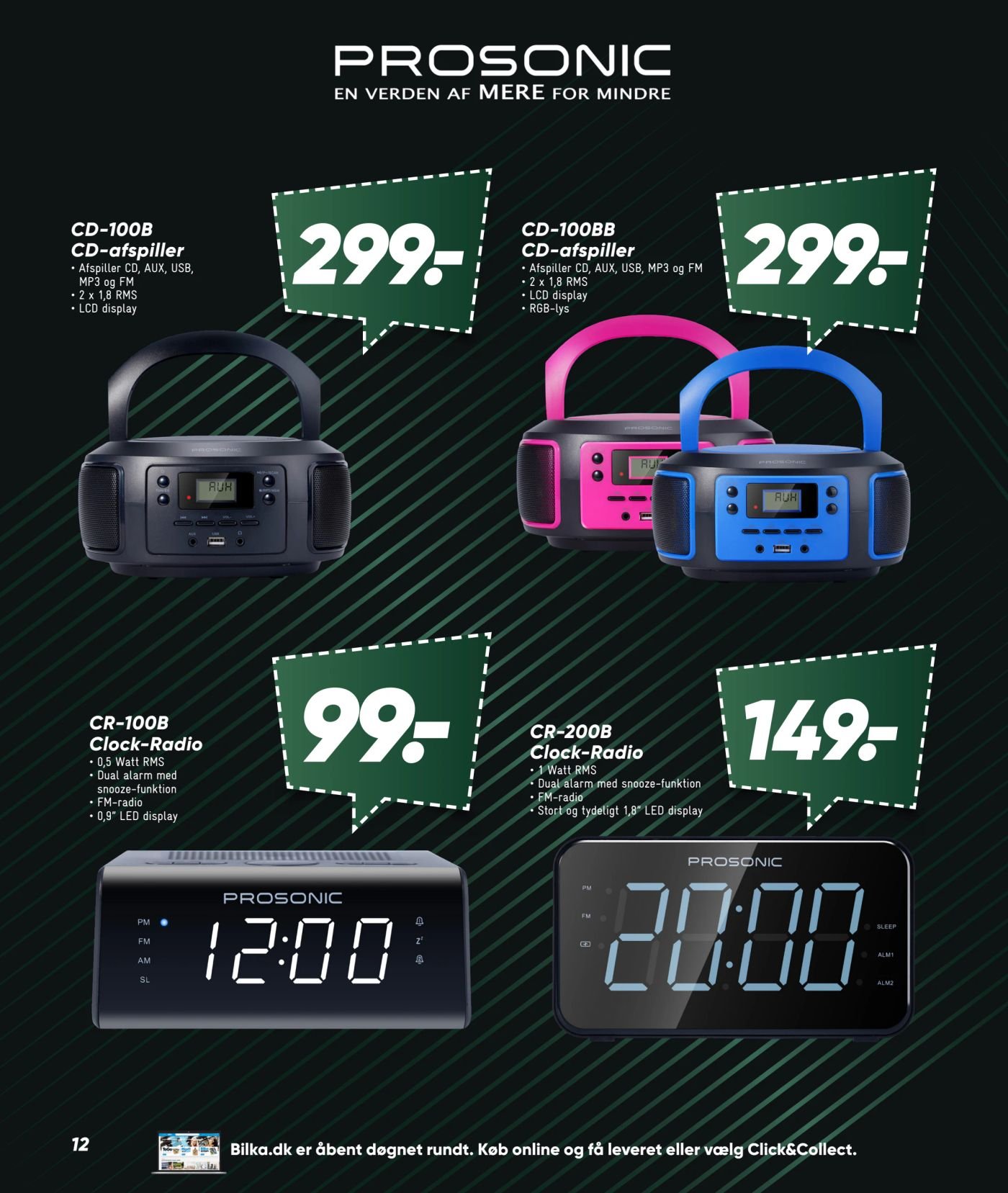CR-1003 Clock-Radio 0,5 Watt RMS Dual alarm med snooze-funktion FM-radio 0,9" LED display – Bilka