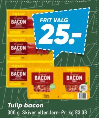Tulip bacon 300 g. Skiver eller tern. Pr. kg 83.33 – Bilka