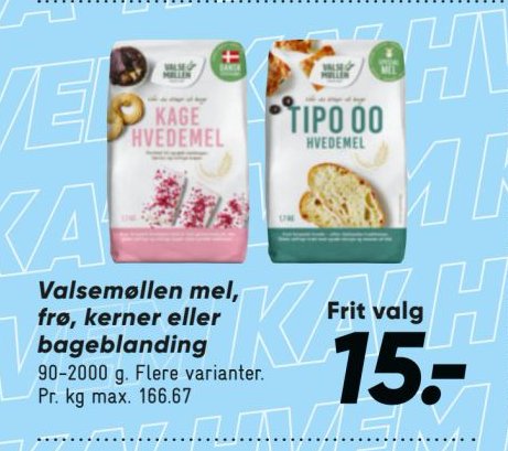 Valsemøllen mel, frø, kerner eller bageblanding 90-2000 g. Flere varianter – Bilka