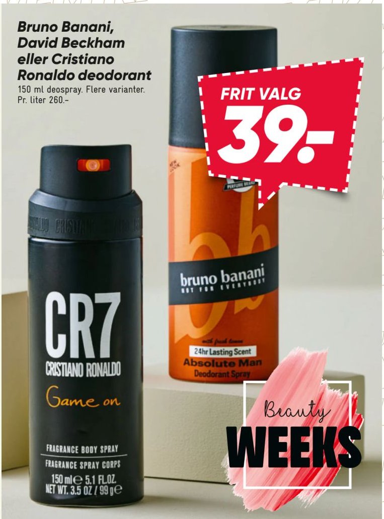 Bruno Banani, David Beckham eller Cristiano Ronaldo deodorant 150 ml deodorant flere varianter. – Bilka