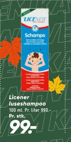 Licener luseshampoo 100 ml. Pr. liter 990.- Pr. stk. – Bilka