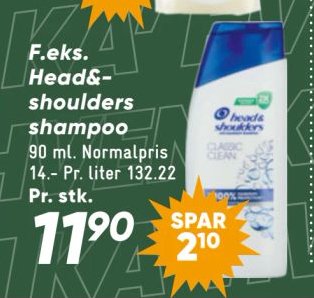 Head & Shoulders shampoo 90 ml. Normalpris 14.- Pr. liter 132.22 Pr. stk. – Bilka