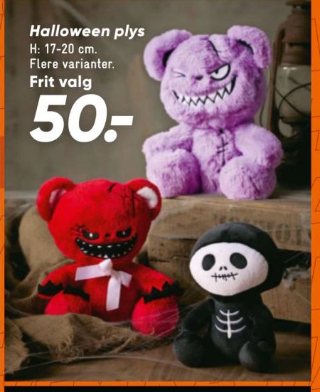Halloween plys H: 17 cm. Flere varianter. – Bilka