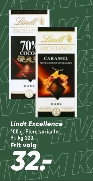Lindt Excellence 100 g. Flere varianter. – Bilka