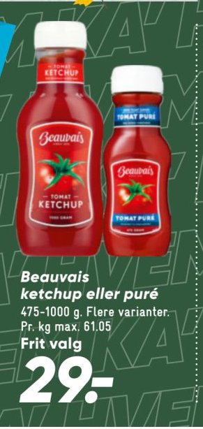 Beauvais ketchup eller puré 475-1000 g. Flere varianter. – Bilka