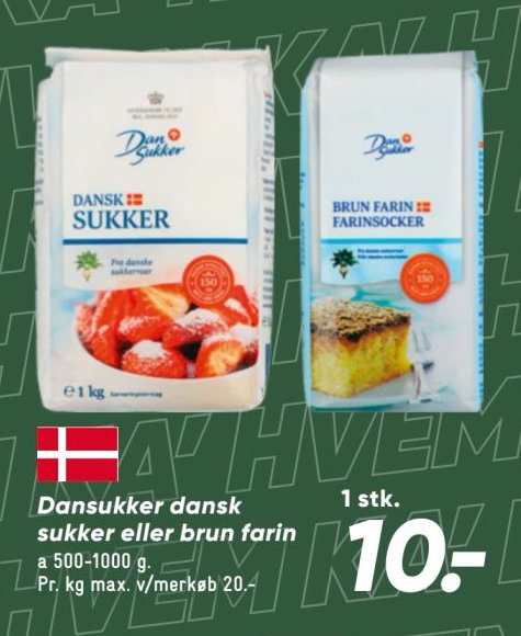Dansukker dansk sukker eller brun farin 500-1000 g. – Bilka