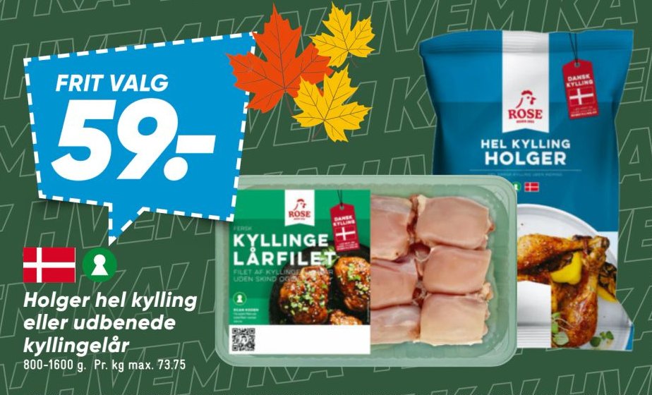 Holger hel kylling eller udbenede kyllingelår 800-1600 g – Bilka