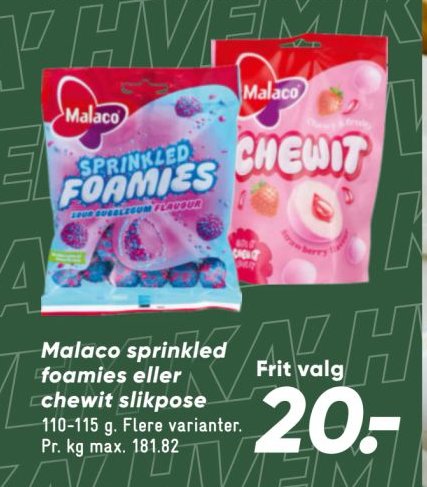 Malaco sprinkled foamies eller chewit slikpose 110-115 g – Bilka
