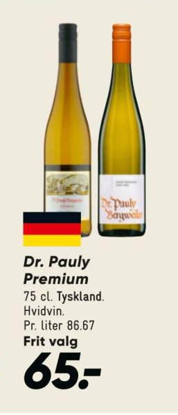 Dr. Pauly Premium 75 cl. Tyskland. Hvidvin. Pr. liter 86.67 – Bilka