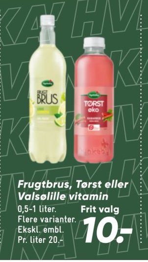 Frugtbrus, Tørst eller Valsøllile vitamin 0,5-1 liter. Flere varianter. Ekskl. embl. – Bilka