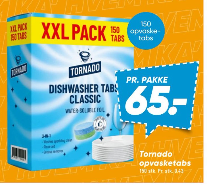 Tornado opvasketabs 150 stk. Pr. stk. 0.43 – Bilka