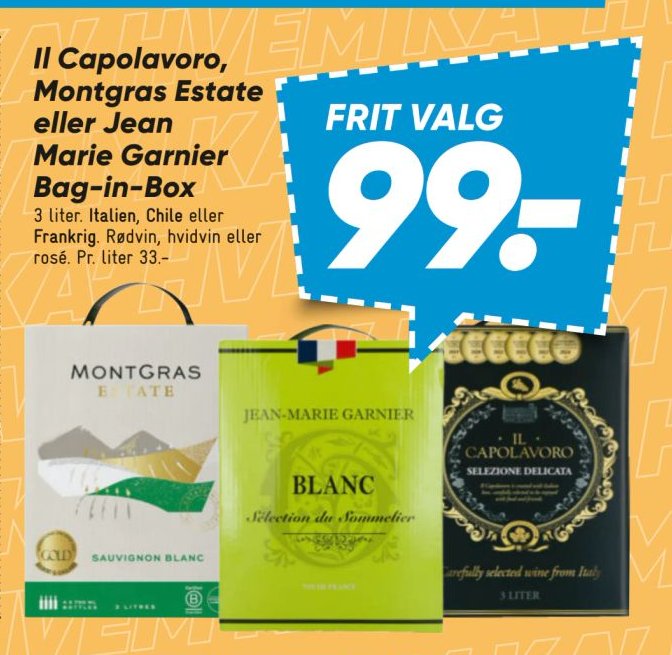 Capo lavoro, Montgras Estate eller Jean-Marie Garnier Bag-in-Box 3 liter – Bilka