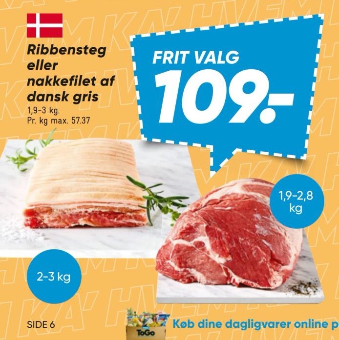 Ribbensteg eller nakkefilet af dansk gris 1,9-3 kg – Bilka