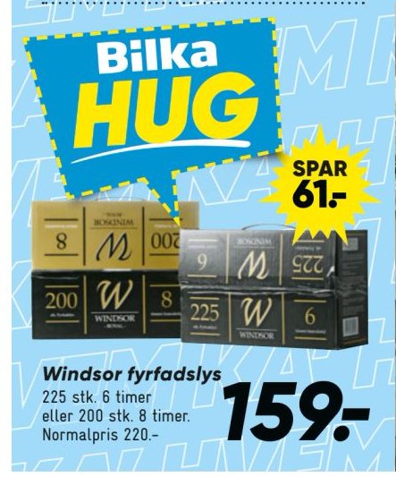 Windsor fyrfadslys 225 stk. 6 timer eller 200 stk. 8 timer. – Bilka