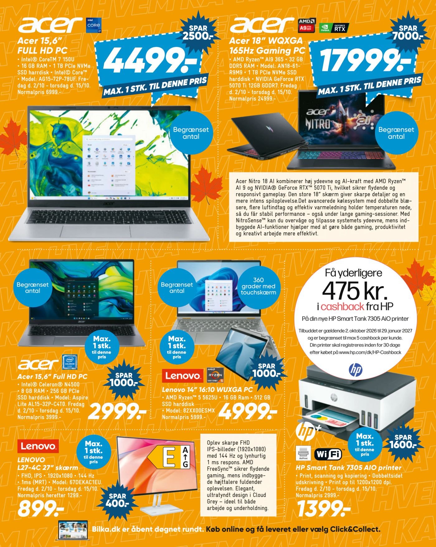 HP Smart Tank 7305 AIO printer • Print, scanning og kopiering • Dobbelt­sidet udskrivning • Print op til 1200x1200 dpi. Fredag d. 2/10 - torsdag d. 15/10. Normalpris 2999,- – Bilka