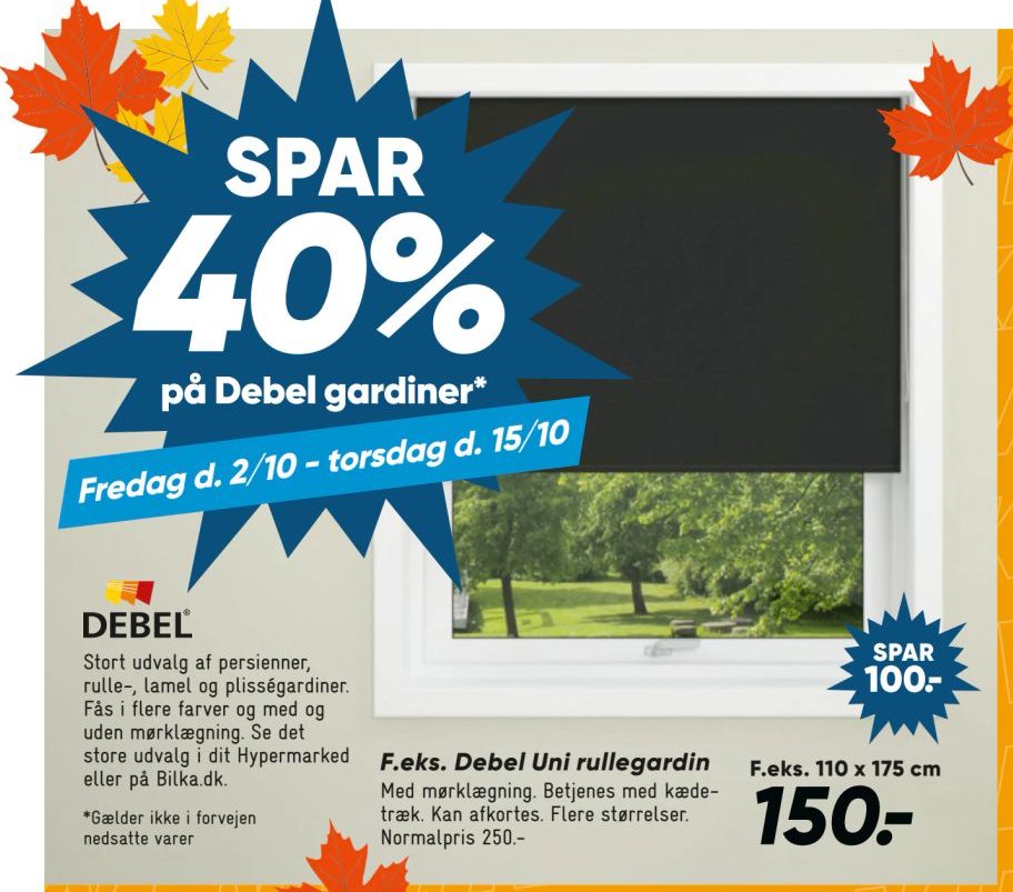 Debel Uni rullegardin F.eks. 110 x 175 cm – Bilka