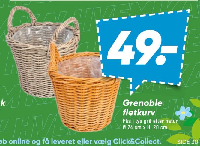 Grenoble flettkurv Fås i lys grå eller natur. Ø 24 cm x H: 20 cm. – Bilka