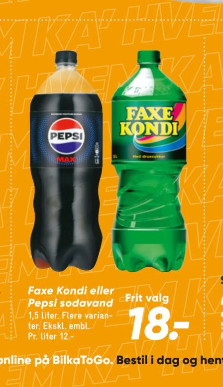 Faxe Kondi eller Pepsi sodavand – Bilka