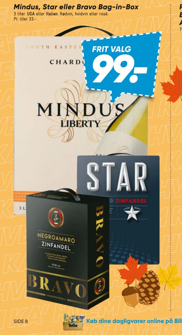 Mindus, Star eller Bravo Bag-in-Box – Bilka