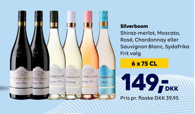 Silverboom Shiraz-merlot, Moscato, Rosé, Chardonnay eller Sauvignon Blanc, Sydafrika Frit valg 6 x 75 CL – BorderShop
