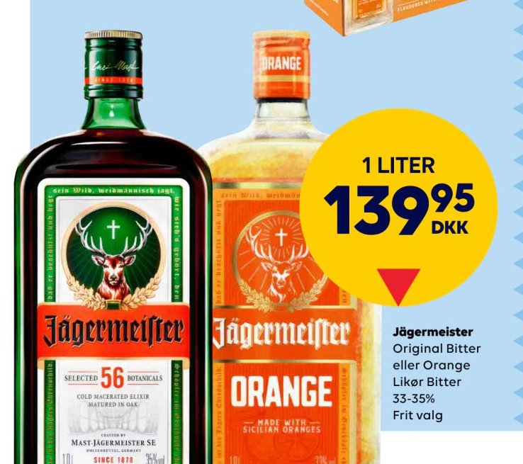 Jägermeister Original Bitter eller Orange Likør Bitter 33-35% Frit valg 1 LITER – BorderShop