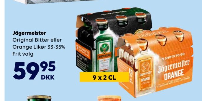 Jägermeister Original Bitter eller Orange Likør 33-35% Frit valg 9 x 2 CL – BorderShop