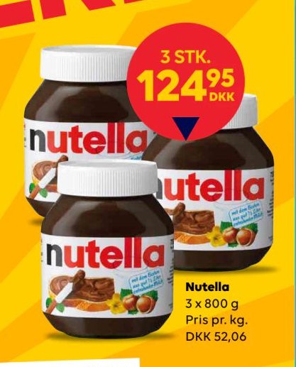 Nutella 3 x 800 g Pris pr. kg. DKK 52,06 – BorderShop