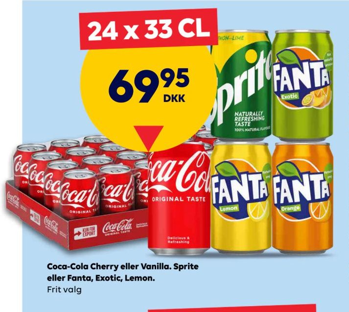 Coca-Cola Cherry eller Vanilla. Sprite eller Fanta, Exotic, Lemon. Frit valg – BorderShop