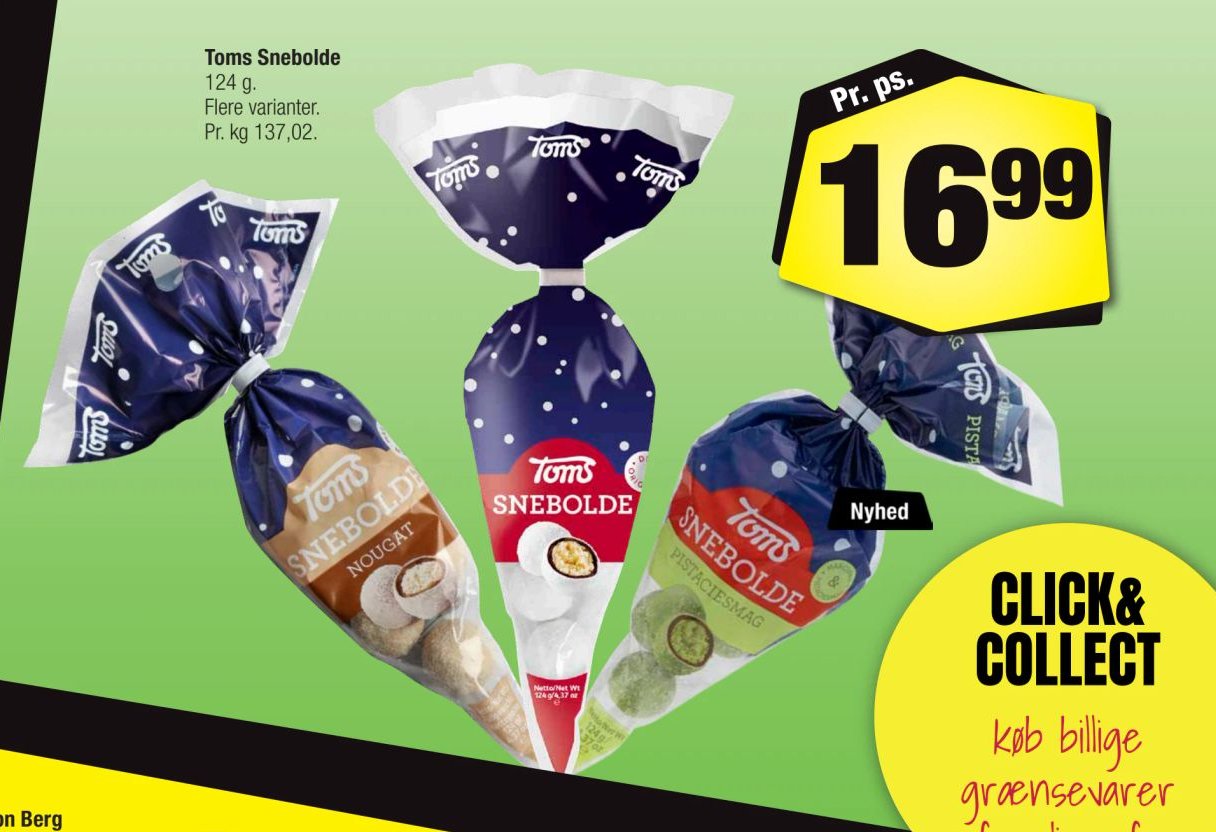 Toms Snebolde 124 g. Flere varianter. – Calle