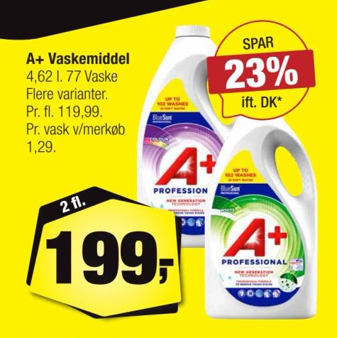 A+ Vaskemiddel 6,2 l. 2/3 flaske Flere varianter. – Calle