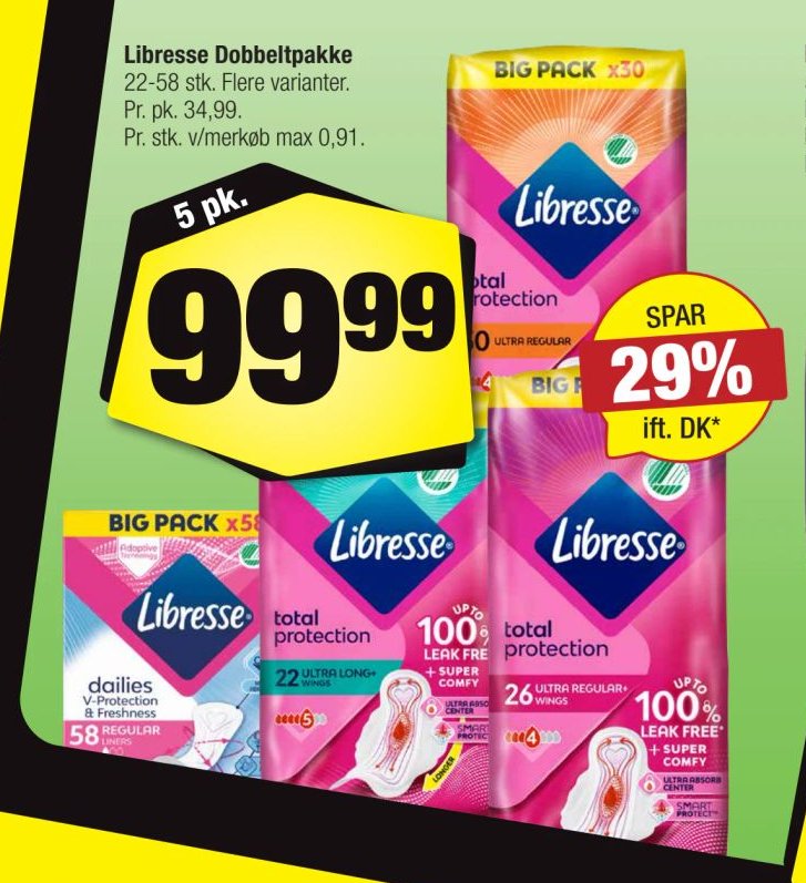 Libresse Dobbeltpakke 22 stk. Flere varianter. – Calle