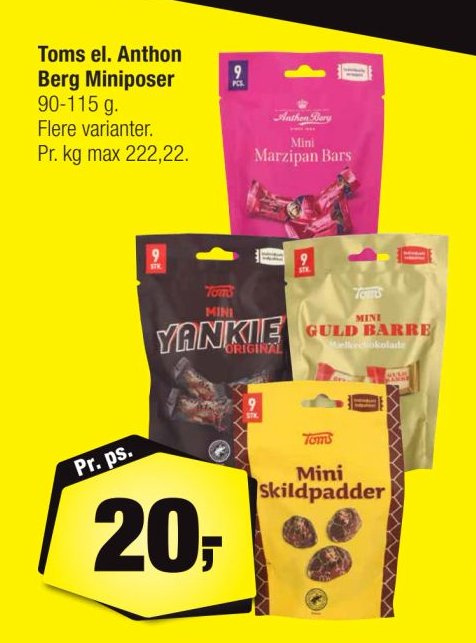 Toms & Anthon Berg mini poser 9 varianter. – Calle