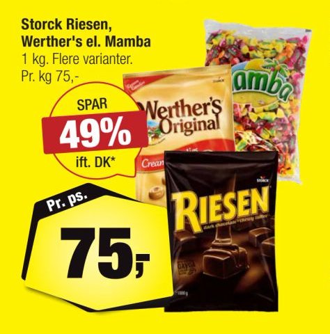 Storck Riesen, Werther's el. Mamba Flere varianter. – Calle