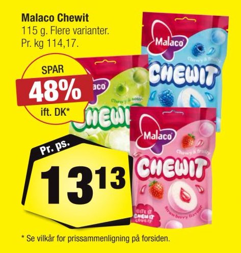 Malaco Chewit 45 g. Flere varianter. – Calle