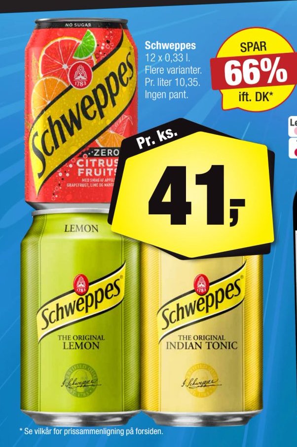 Schweppes 12 x 0,33 l. Flere varianter. – Calle