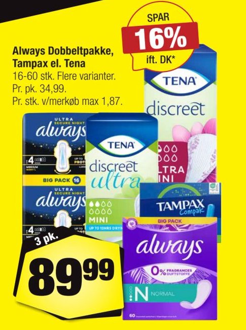 Always Dobbeltpakke, Tampax el. Tena – Calle