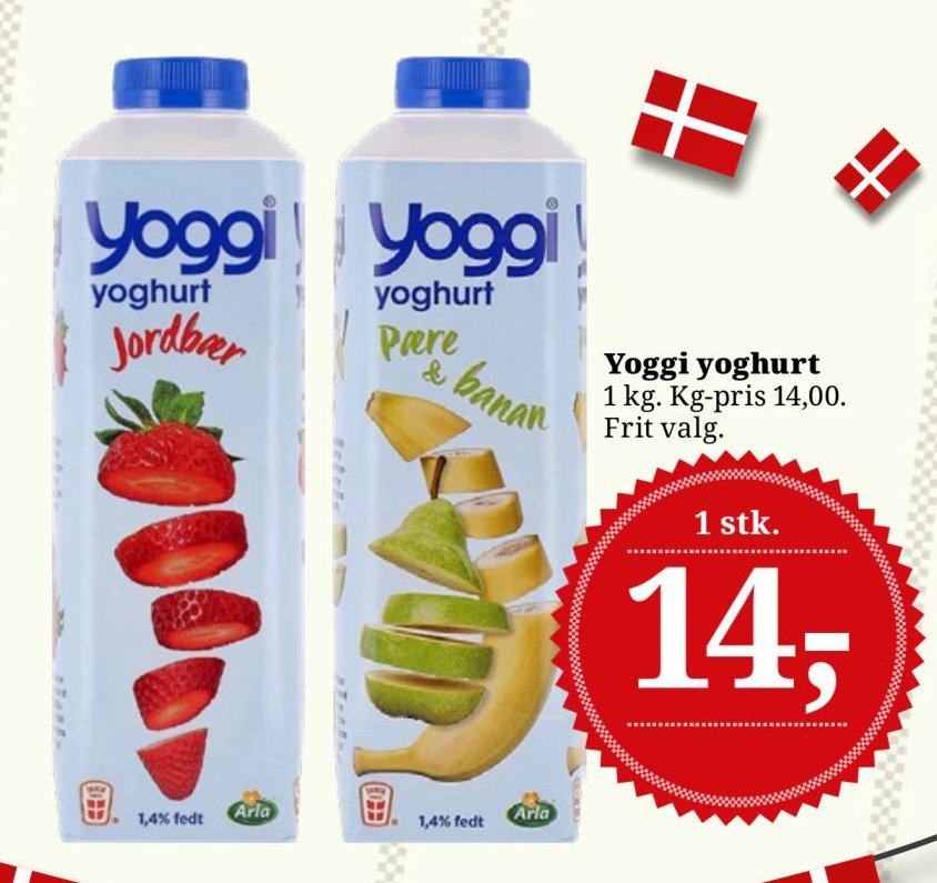 Yoggi yoghurt 1 kg. Kg-pris 14,00. Frit valg. – Dagli'Brugsen