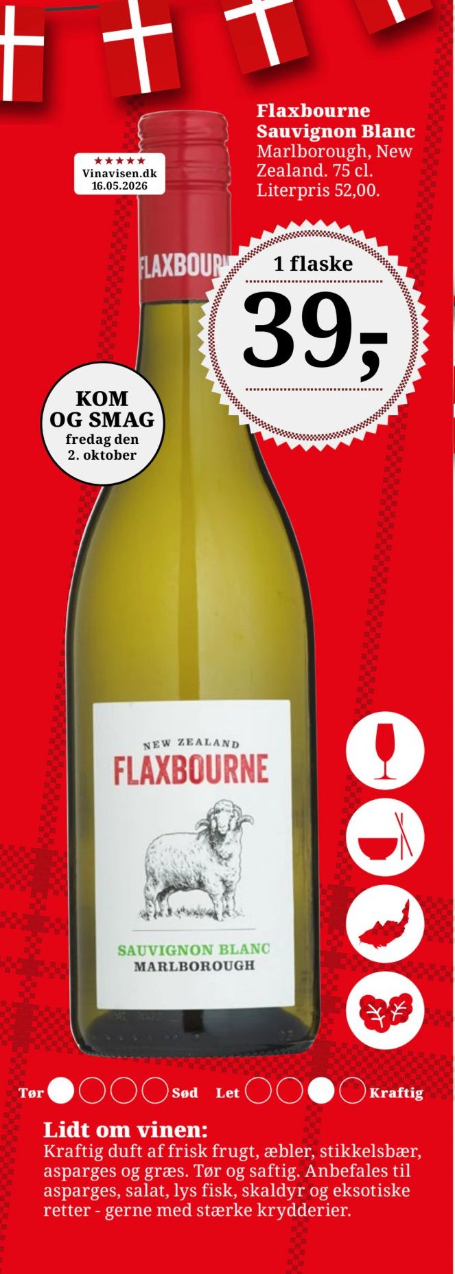 Flaxbourne Sauvignon Blanc Marlborough, New Zealand, 75 cl. – Dagli'Brugsen