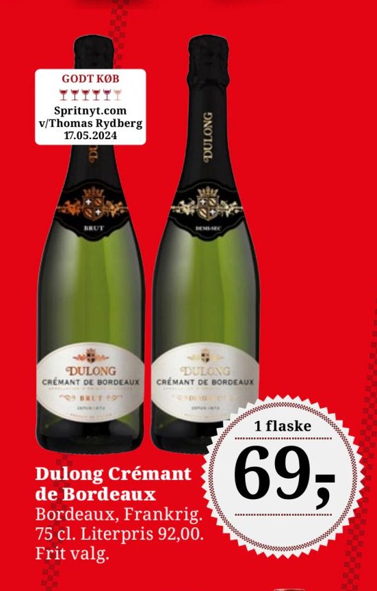 Dulong Crémant de Bordeaux Bordeaux, Frankrig. 75 cl. Literpris 92,00. Frit valg. – Dagli'Brugsen