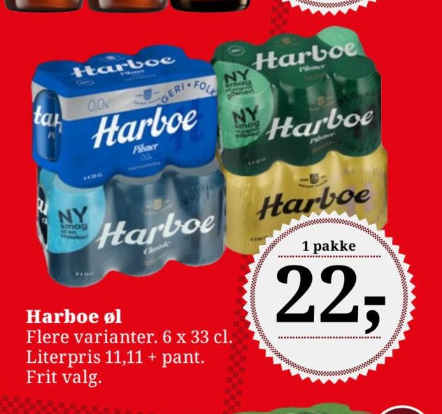 Harboe øl Flere varianter. 6 x 33 cl. Literpris 11,11 + pant. Frit valg. – Dagli'Brugsen