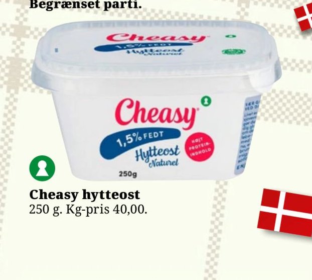 Cheasy hytteost 250 g. Kg-pris 40,00. – Dagli'Brugsen