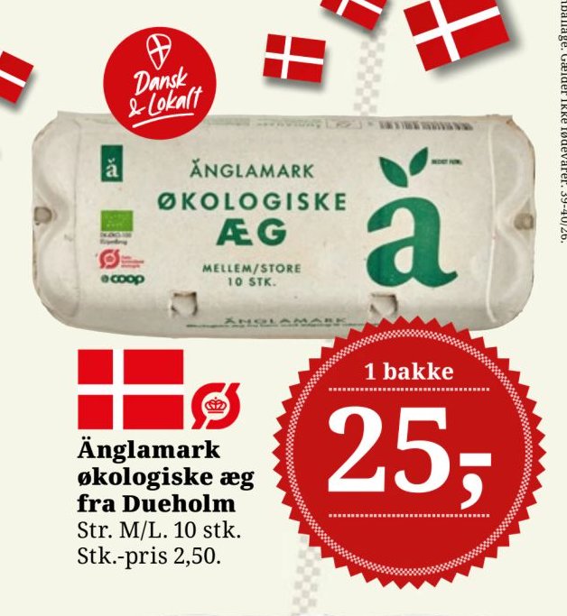 Änglamark økologiske æg fra Dueholm Str. M/L. 10 stk. Stk.-pris 2,50. – Dagli'Brugsen