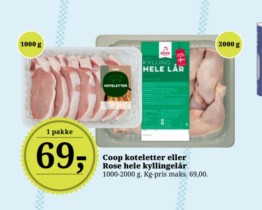 Coop koteletter eller Rose hele kyllingelår – Dagli'Brugsen