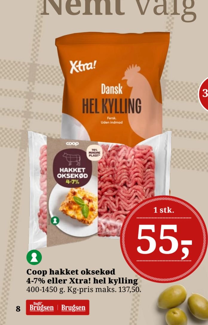Coop hakket oksekød 4-7% eller Xtra! hel kylling – Dagli'Brugsen