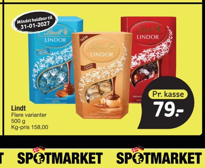 Lindt Flere varianter 500 g Kg-pris 158,00 – fakta Tyskland